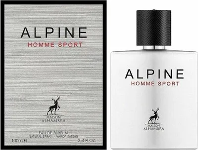 A perfume box and bottle are displayed side-by-side against a white background.