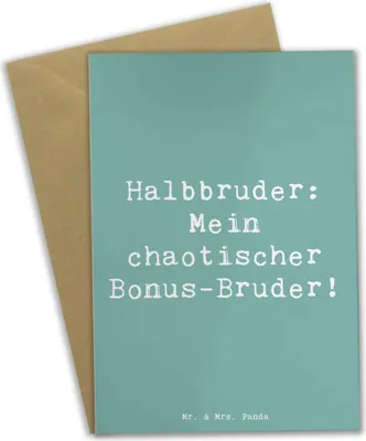 Produktbild von Mr. & Mrs. Panda babykarte Spruch Halbbruder Chaos - Meeresbrise - Geschenk, weihnachtskarten, Geschwister, Verbundenheit, osterkarte, Liebe, Beziehung, glückwunschkarten