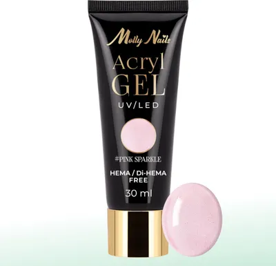 Obrázok produktu pre Akrylový gél Polygel build-up gél na predlžovanie AcrylGel Molly Nails HEMA/Di-HEMA Free Pink Sparkle 30 ml