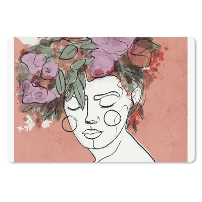 Produktbild von MuchoWow® Schreibtischunterlage Porträt - Frau - Blumen - Pastell 60x40 cm - XXL Mauspad - Großes Mauspad