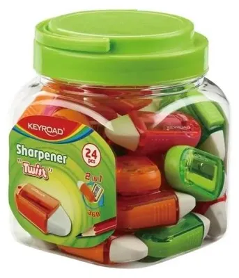 Zdjęcie produktu dla Temperówka plastikowa z gumką Twist pojed. (24szt) - Keyroad