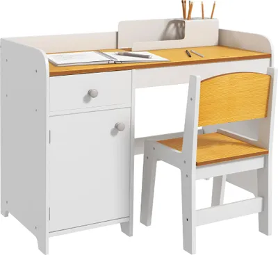 Obrázek produktu pro Dětský psací stůl se židlí - sada - dřevo - 80×39×59 cm - minimalistický design - nutná montáž - bílá barva