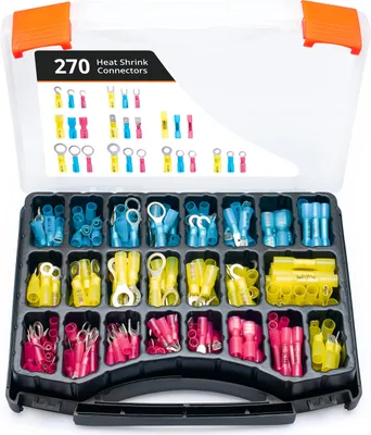 Produktbild von Wirefy Kabelschuhe Set - Quetschverbinder Set enthält Ringkabelschuhe, Stoßverbinder, Gabelverbinder, Steckverbinder, Flachstecker und Hackenverbinder