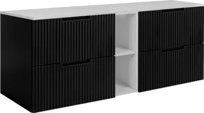 Immagine prodotto di RODAN | Mobile Sottolavabo - Nero e Bianco - 140 cm - 4 Cassetti Softclose - Facciate scanalate - Armadio sospeso per bagno