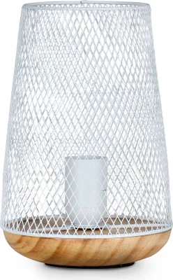 Produktbild von Tischlampe Metall Weiß H22cm Holz Lampe Standleuchte Leuchte Deko Tischdeko