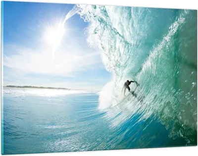 Produktbild von Bilder auf glas - Abenteuer surfer welle ozean - 120x80cm - Glasbilder - Wandbilder - Kunstdruck - zum Aufhängen bereit - Wanddekoration aus Glas - Glas Bilder - Wandbild auf Glas - GAA120x80-2541