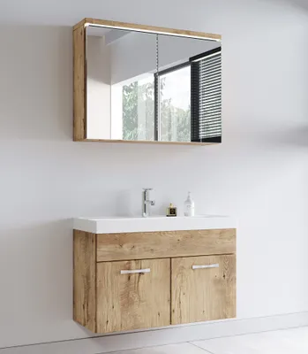 Immagine prodotto di Set completo di mobili da bagno Badplaats Paso 02 80 x 40 cm rovere castagno - mobili da bagno con lavabo e mobile a specchio