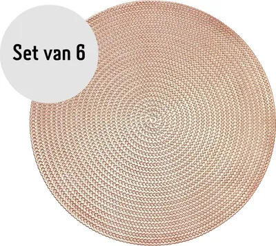 Produktbild von Krumble Tischset - 6er Set - Tischsets - Untersetzer - Rund - PVC - Tischschutz - Untersetzer - Hitzebeständig - Dekoratives Tischset - Rund - Rose gold