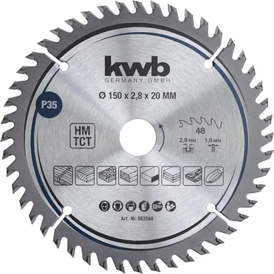 Produktbild von kwb Kreissägeblatt 150 x 20 mm, sehr feiner Schnitt, Sägeblatt geeignet für Arbeitsplatten, Holz und beschichtete Platten