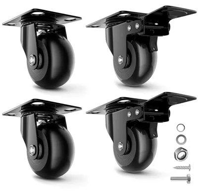 Imagen del producto de Ruedas para carros de plataforma, de 50 mm, con capacidad de carga de 320 kg, 2 con freno y 2 sin freno, para uso en talleres
