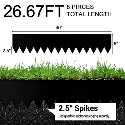 Obrázek produktu pro Ohraničení trávníku – ocelové ohraničení záhonů – sada 8 kusů – výška 15 cm – ohebné – s kolíky do země – snadná montáž – černé