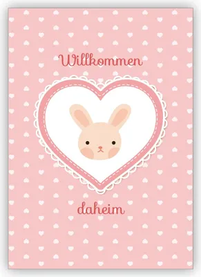 Produktbild von süße rosa Babykarte Glückwunschkarte mit Häschen im Herz für Baby Mädchen zur Geburt: Willkommen daheim