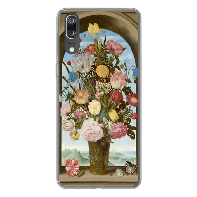Produktbild von MuchoWow® Handyhülle Schutzhülle Hülle für Huawei P20 Vase mit Blumen in einem Fenster - Gemälde von Ambrosius Bosschaert dem Älteren Silikon Softcase Handy Hülle - Hardcover