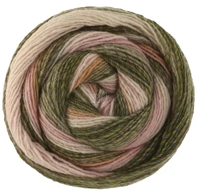 Produktbild von Lana Grossa GOMITOLO FUMO 200 g Dochtgarn mit regelmäßigem Farbverlauf in breiten Streifen 700 m Farbe 516 - Blassgelb/Zartgrau/Zartrosa/Graugrün/Dunkeloliv