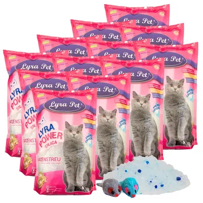 Produktbild von 12 x 5 Liter Lyra Pet® Lyra Power®  Silica Silikat Katzenstreu + 2 Mäuse