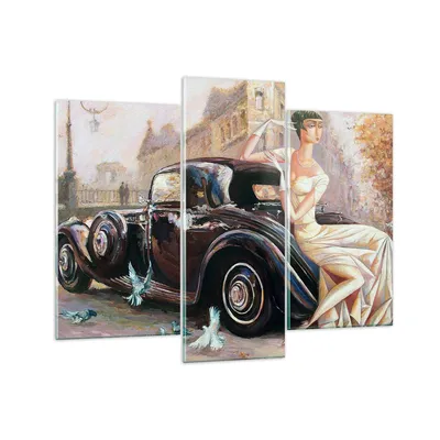 Produktbild von Bilder auf glas - frau retro stil - 130x100cm - Glasbilder - Wandbilder - Kunstdruck - zum Aufhängen bereit - Wanddekoration aus Glas - Glas Bilder - Wandbild auf Glas - 3 Teile - GCB130x100-3467