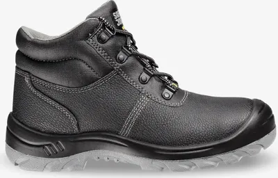 A black safety boot is shown against a white background.