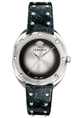 Image de Versace VEBM00118 Shadov argent noir bracelet en cuir montre femme NOUVEAU