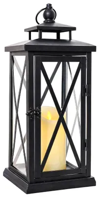 Obrázok produktu pre Čierne kovové lampy, odolné voči poveternostným vplyvom, vhodné na vonkajšie použitie, vintage štýl, vhodné do interiéru aj exteriéru (16 x 16 x 40 cm)