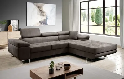 Produktbild von FurMeb24 ECKSOFA LAZZANO MONOLITH 20 - rechte seite - BRAUN - mit schlaffunktion und bettkasten