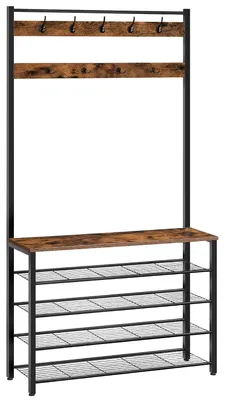 Immagine prodotto di TRANKIELO® - Appendiabiti con spazio per scarpe - Porta abiti indipendente con 9 ganci - Design industriale in marrone e nero - 100x32x190 cm