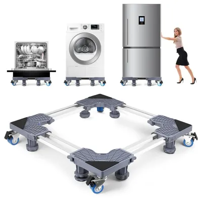 Productafbeelding van Verstelbaar wasmachineonderstel, 45-70 cm, met 8 poten en 4 wielen, grijs, draagvermogen 500 kg