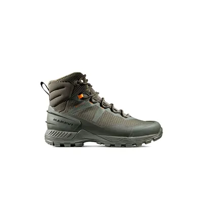Wanderschuh "Blackfin III Mid DT Men" von Mammut in Grau mit orangefarbenen Akzenten.