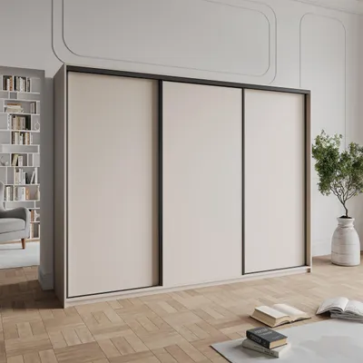 Produktbild von Masseno Schiebetürenschrank NISSE 250/205/60 cm Kleiderschrank mit 4 Schubladen Schlafzimmer Schrank 3-türig Kaschmir