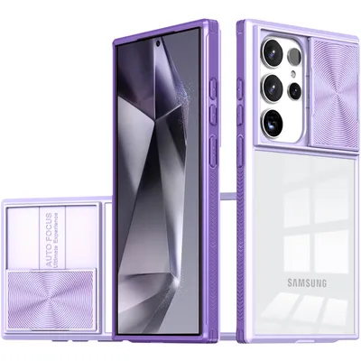 Produktbild von Hülle für Samsung Galaxy S25 Ultra Transparent TPU Bumper Schutzhülle mit Schiebe Kamera Schutz Lila