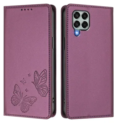 Produktbild von Lederhülle für Samsung Galaxy M33 5G, Schmetterling Prägung Leder Brieftasche Schutzhülle mit Ständer Lila