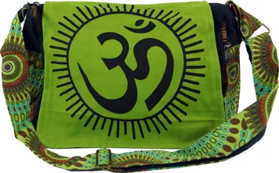 Produktbild von Schultertasche, Hippie Tasche, Goa Tasche Om - Grün, Uni - Erwachsene, Baumwolle, 22*35*20 cm, Alternative Umhängetasche, Handtasche aus Stoff