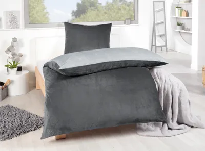 Produktbild von Bettwäsche Winter Flausch Cashmere Touch Uni Wende warm 2 teilig 135x200 mit RV Farbe Silber / Anthrazit