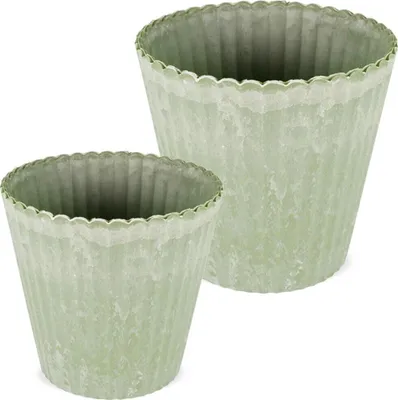 Produktbild von Übertöpfe Blumentöpfe shabby Kunststoff olivgrün 2 Größen, Größe:15 cm