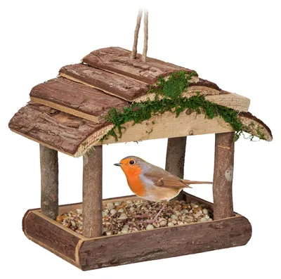 Productafbeelding van Vogelvoederhuisje hangend vogelhuisje - Hout - 19 x 22 x 16,5 cm - Voederbakje