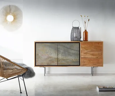 Produktbild von DELIFE Sideboard Juwelo 150 cm Akazie Natur mit Steinfurnier