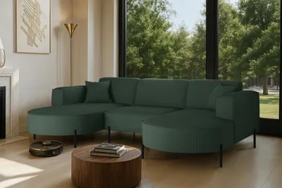Image de Canapé d'angle, canapé Designer Modena U Tissu pur Poso Vert