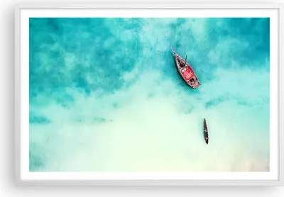Produktbild von Gerahmtes Poster - Weißer Rahmen - Insel Boot Schiff Ozean - 91,5x61 cm - Wand Bild - Wanddeko - Wandbilder - Kunstposter - Wandposter - Bilderrahmen - Bilder - Kunstdruck - Wandbild - P2WAA91x61-2923