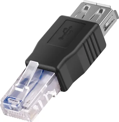 A close-up studio shot of a USB to Ethernet adapter.