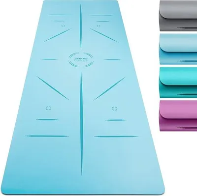 Image de Tapis de yoga en caoutchouc naturel, extra large, antidérapant, lignes jaunes, sangle de transport, 4 couleurs