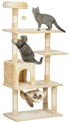 Productafbeelding van Kattenkraboom - Kattentoren - 4 verdiepingen - Kattenhol - Hangmat - Krabpalen - 70 x 40 x 152 cm - Beige
