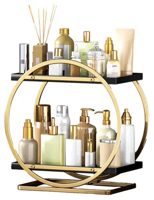 Productafbeelding van Make-up tafel organizer, 2 niveaus, metaal, goudkleurig, modern, make-up opbergrek