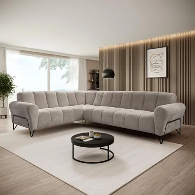 Produktbild von Beautysofa Ecksofa 295 cm, Moderne Couch, Sofa mit Schwarzen Metallbeinen - Seitenausführung: rechts, Polsterecke, VOLARE L - Form Latte Storm 06