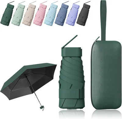 Produktbild von Mini-Regenschirm, Faltbarer Regenschirm, UV-Schutz-Sonnenschutz, Mini-Taschenschirm, Reise-Regenschirm, Robuste Tasche, mit Aufbewahrungsbox.
