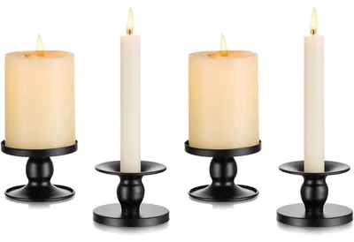 Productafbeelding van Kandelaars, metalen, voor stompkaarsen, set van 4, tafeldecoratie, zwart
