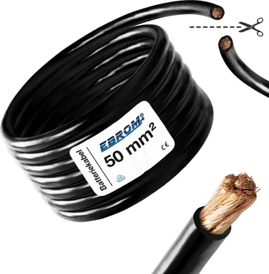 Produktbild von EBROM® 5 Meter Batteriekabel 50 mm² SCHWARZ - Minuskabel - Wohnwagen - KFZ - Boot - 99,9 % OFC Kupfer Vollkupfer - 5m 50 mm2 - 5 m 50mm2 Massekabel