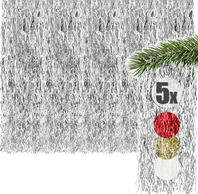 Produktbild von com-four® 5x Lametta - silberfarbene Lametta Girlande für Weihnachten - Christbaumschmuck für den Tannenbaum - Lametta-Vorhang mit welligen Fäden