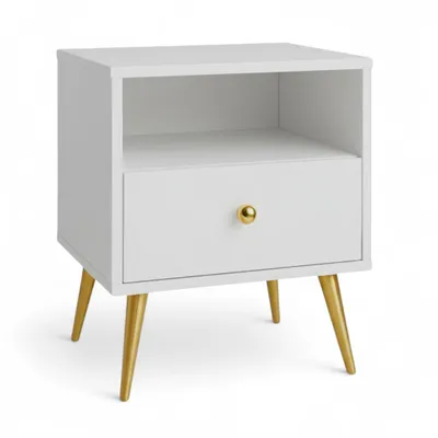 Produktbild von Moderne Nachtschrank Aurum Nachttisch mit 1 Schublade, Weiss