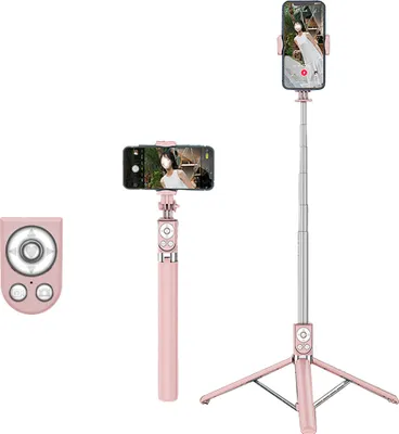 Produktbild von 3 in1 Bluetooth Selfie Stick Stativ Fernauslöser Ausfahrbar 360°Rotation Monopod Handy Halterung Teleskop Selfiestick(Rosa)