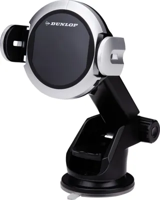 Image de Support et chargeur de téléphone portable pour voiture Dunlop avec Qi pour tableau de bord/pare-brise - 65 à 92 mm, Noir