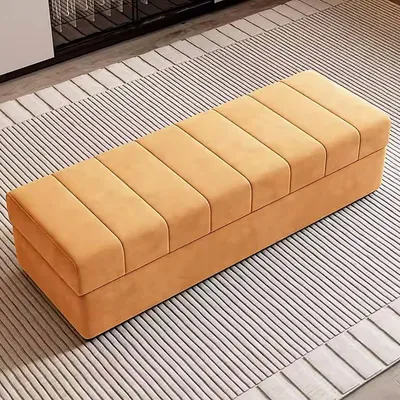 Image de Coffre de rangement pour assise, 60 cm, velours jaune foncé